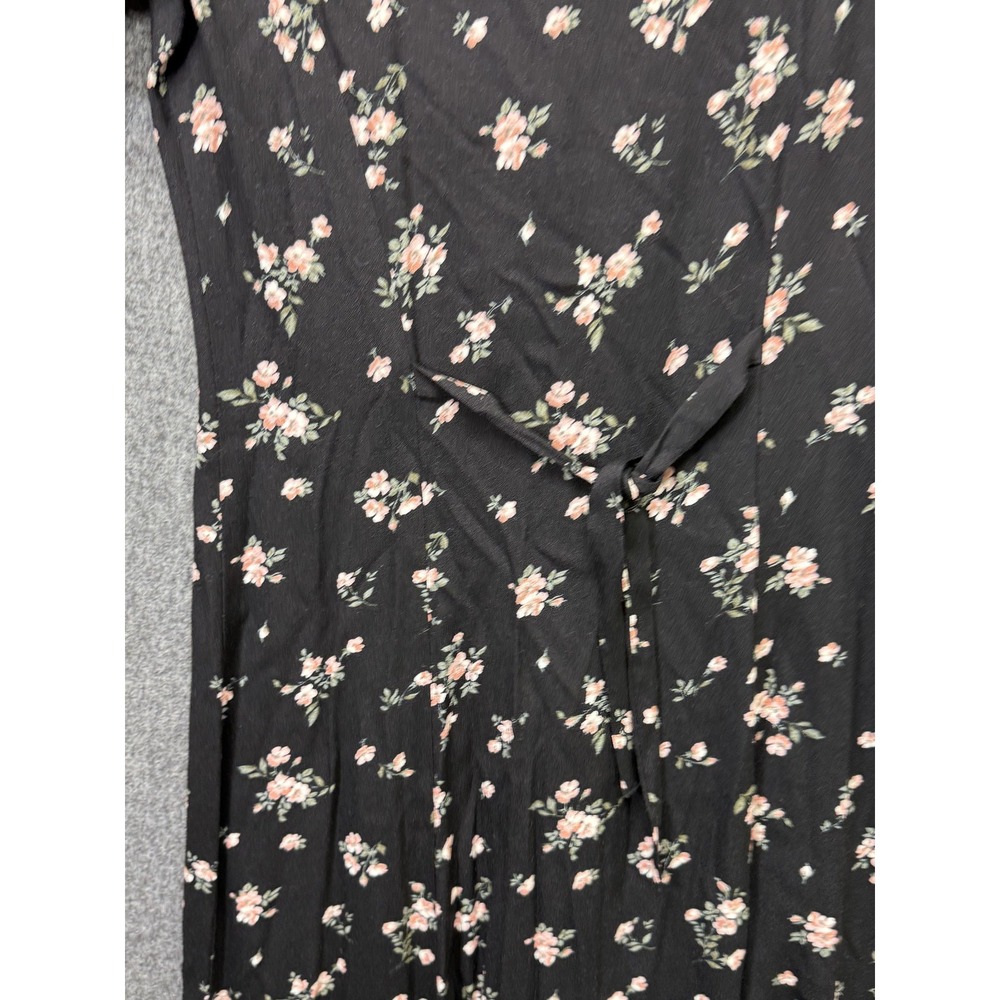 Reformation Dress Womens 4 Black Floral V-Neck Short Sleeve Button Front‎ Midi - Picture 9 of 15